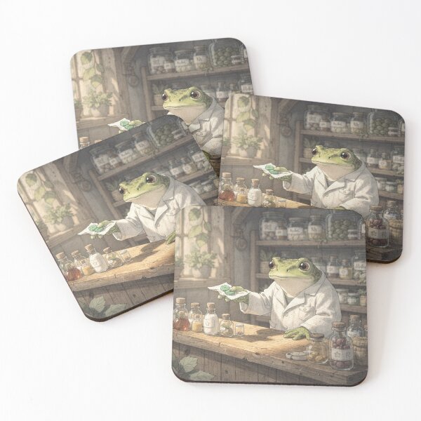 Item preview, Toad Pharmacist Dispensing Pond-Mint Lozenges Cottagecore Art designed and sold by PictorialWhimsy.