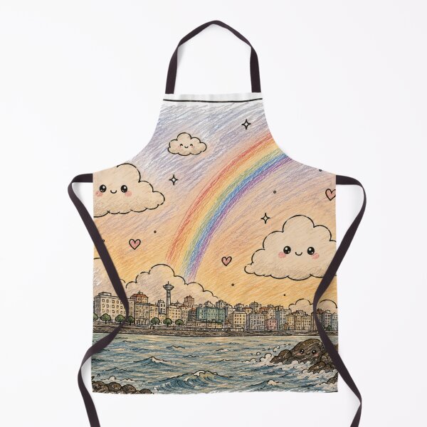 Item preview, Whimsical Coastal Cityscape: Kawaii Clouds & Rainbow Dreams designed and sold by 63Hotpeppers.