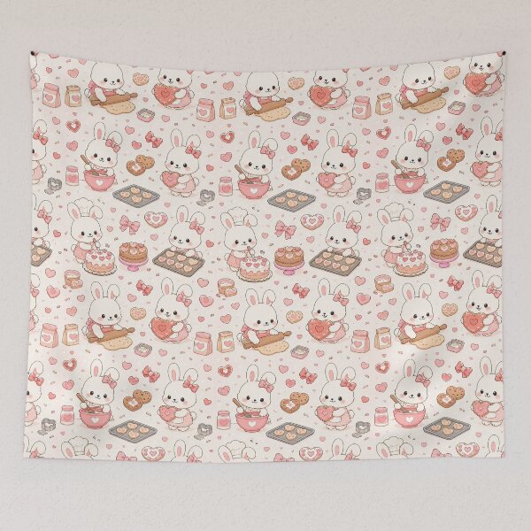 Item preview, Bunny Heart Bakery Kawaii Pattern designed and sold by Soft Berry Studio.
