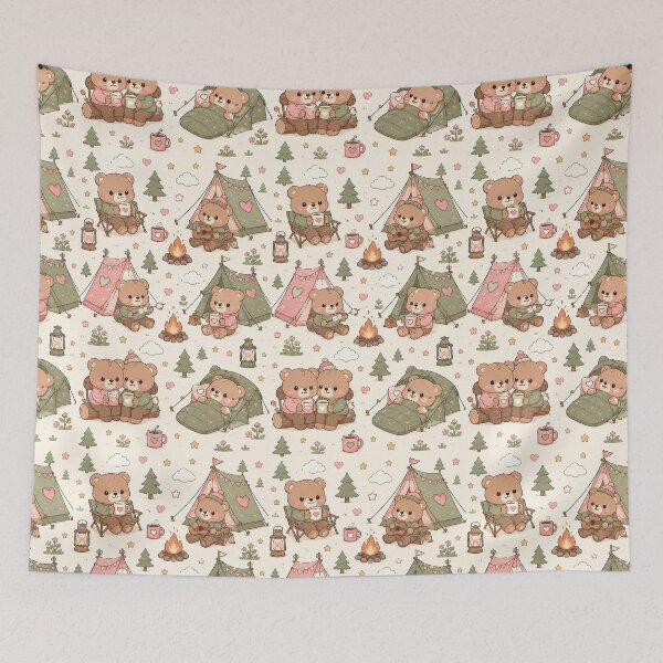 Item preview, Teddy Bear Love Camping Kawaii Pattern designed and sold by Soft Berry Studio.