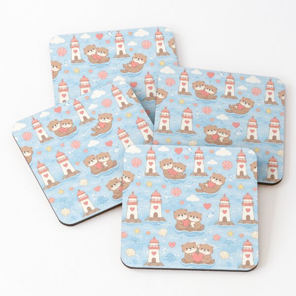 Item preview, Otter Love Lighthouse Kawaii Pattern designed and sold by Soft Berry Studio.