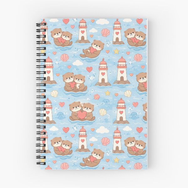 Item preview, Otter Love Lighthouse Kawaii Pattern designed and sold by Soft Berry Studio.