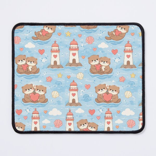 Item preview, Otter Love Lighthouse Kawaii Pattern designed and sold by Soft Berry Studio.