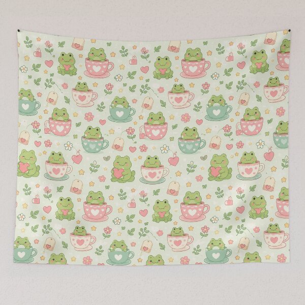 Item preview, Frog Heart Teacup Kawaii Pattern designed and sold by Soft Berry Studio.