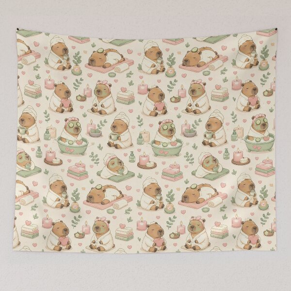 Item preview, Capybara Heart Spa Kawaii Pattern designed and sold by Soft Berry Studio.