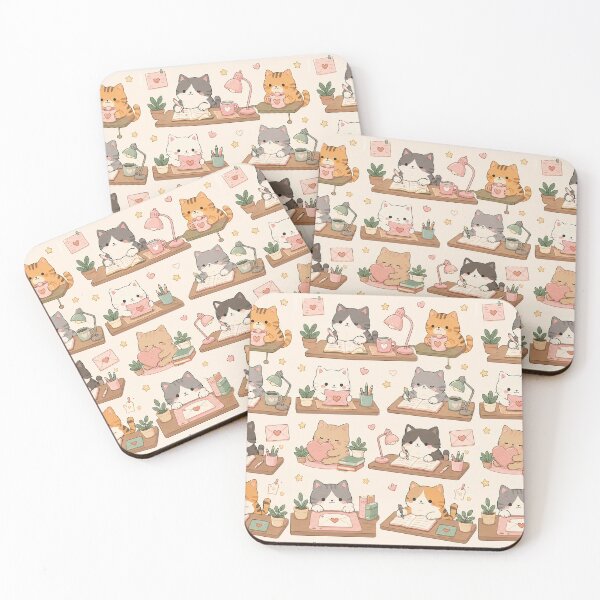 Item preview, Cozy Cat Love Desk Kawaii Pattern designed and sold by Soft Berry Studio.