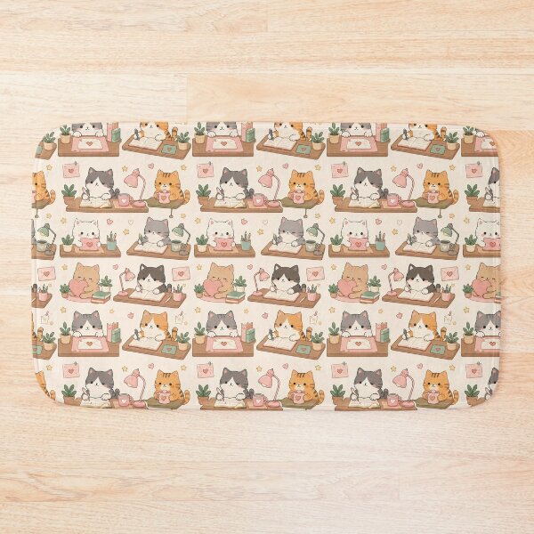 Item preview, Cozy Cat Love Desk Kawaii Pattern designed and sold by Soft Berry Studio.