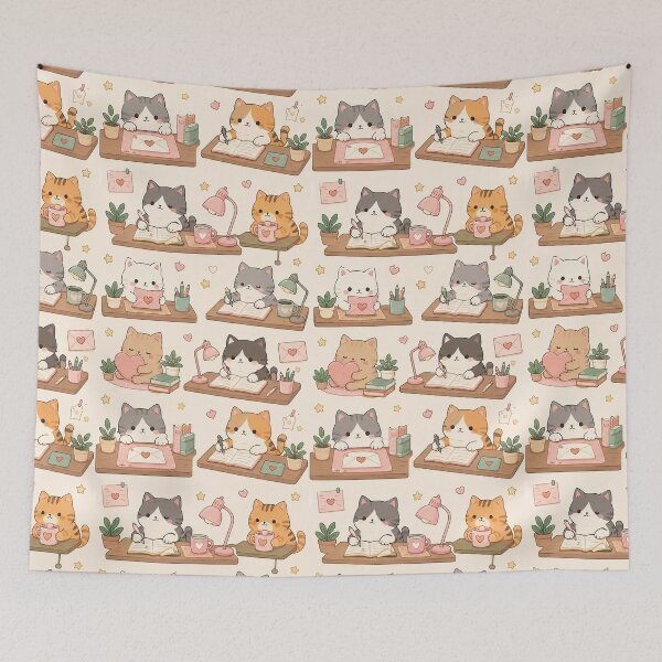 Item preview, Cozy Cat Love Desk Kawaii Pattern designed and sold by Soft Berry Studio.