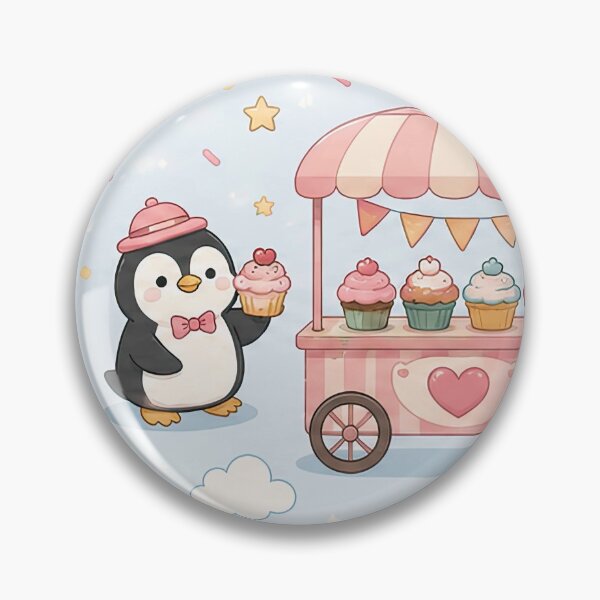 Item preview, Penguin Heart Cupcake Cart Kawaii Pattern designed and sold by Soft Berry Studio.