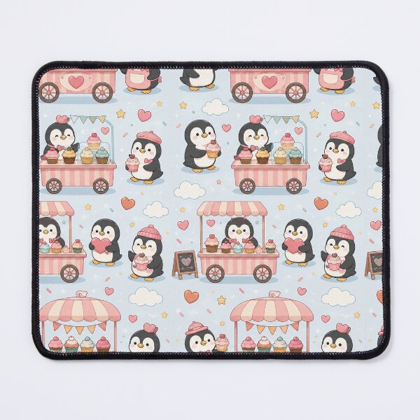 Item preview, Penguin Heart Cupcake Cart Kawaii Pattern designed and sold by Soft Berry Studio.