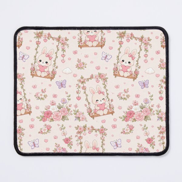 Item preview, Bunny Love Garden Swing Kawaii Pattern designed and sold by Soft Berry Studio.
