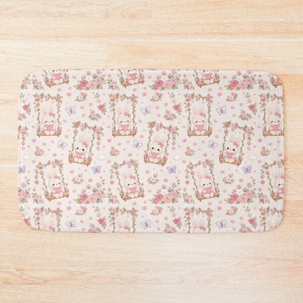 Item preview, Bunny Love Garden Swing Kawaii Pattern designed and sold by Soft Berry Studio.