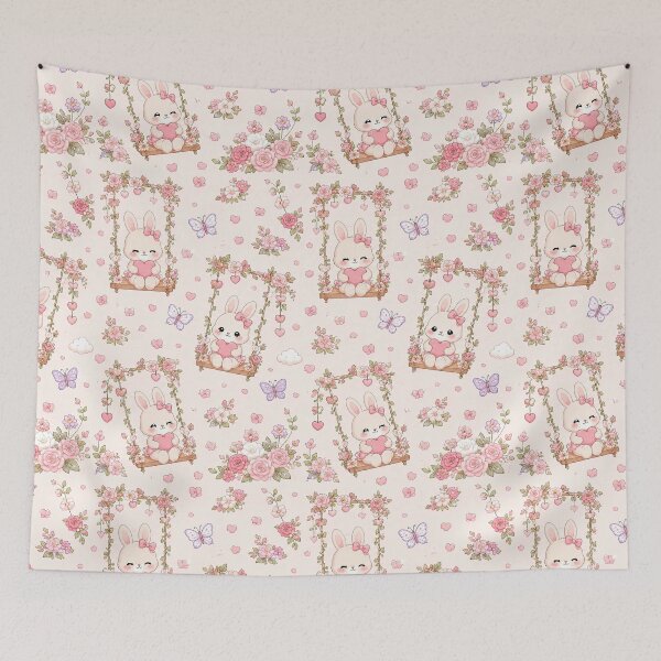 Item preview, Bunny Love Garden Swing Kawaii Pattern designed and sold by Soft Berry Studio.