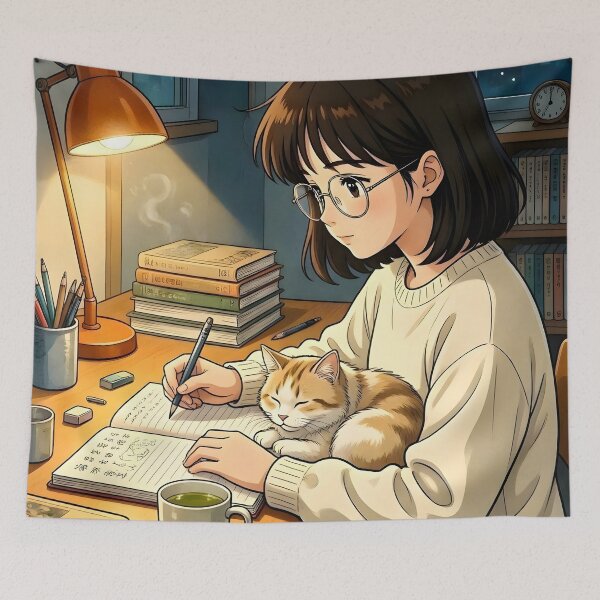 Item preview, Late Night Study - Cozy Lofi Anime Girl designed and sold by Dhenin Studio.