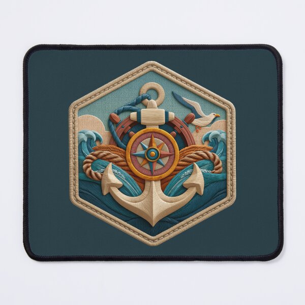 Item preview, Nautical Anchor and Ship Wheel Embroidered Patch designed and sold by CreativeLarysa.