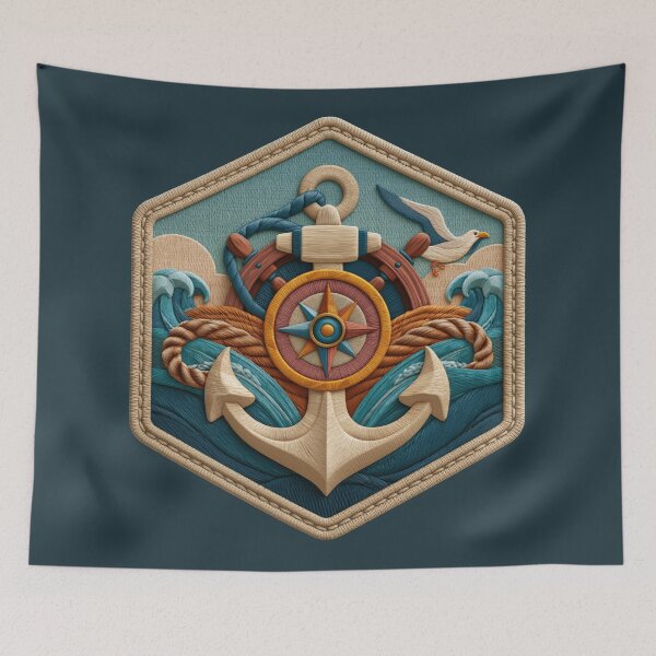 Item preview, Nautical Anchor and Ship Wheel Embroidered Patch designed and sold by CreativeLarysa.
