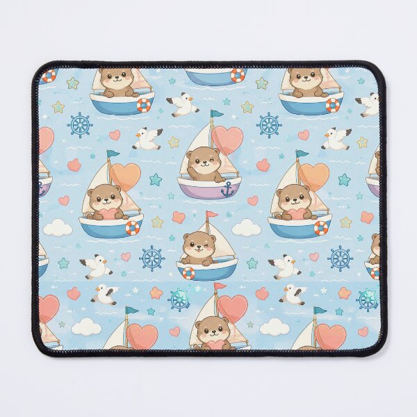 Item preview, Otter Heart Sailboat Kawaii Pattern designed and sold by Soft Berry Studio.