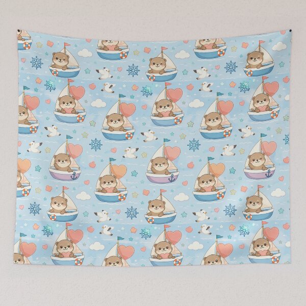Item preview, Otter Heart Sailboat Kawaii Pattern designed and sold by Soft Berry Studio.