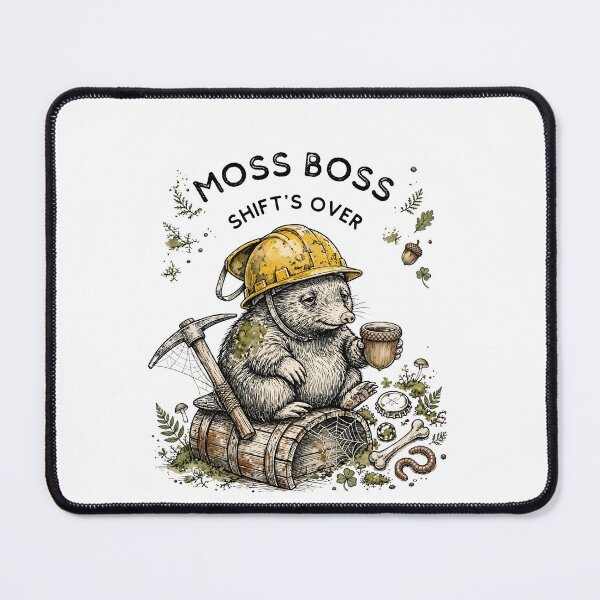 Item preview, Moss Boss Shift's Over - Tired Mole Construction Worker Cottagecore designed and sold by Neurospicy Trolls.