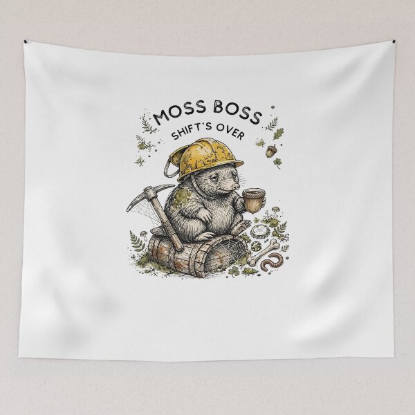 Item preview, Moss Boss Shift's Over - Tired Mole Construction Worker Cottagecore designed and sold by Neurospicy Trolls.