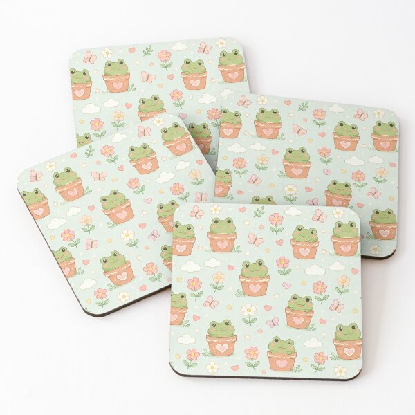 Item preview, Frog Love Flower Pot Kawaii Pattern designed and sold by Soft Berry Studio.