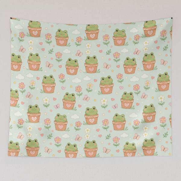 Item preview, Frog Love Flower Pot Kawaii Pattern designed and sold by Soft Berry Studio.