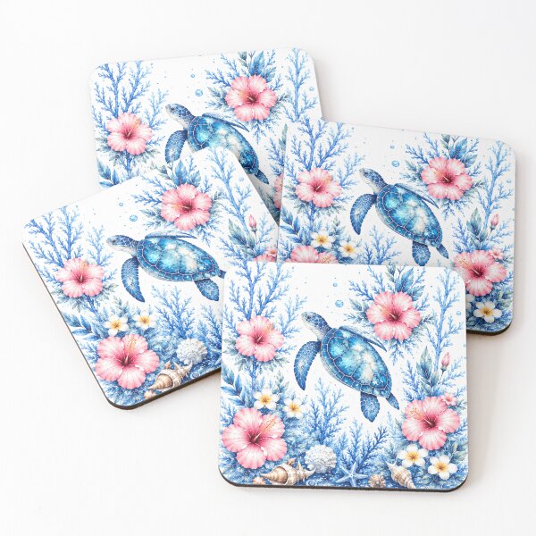 Item preview, Tropical Sea Turtle Floral Watercolor designed and sold by Yasminfayed05.