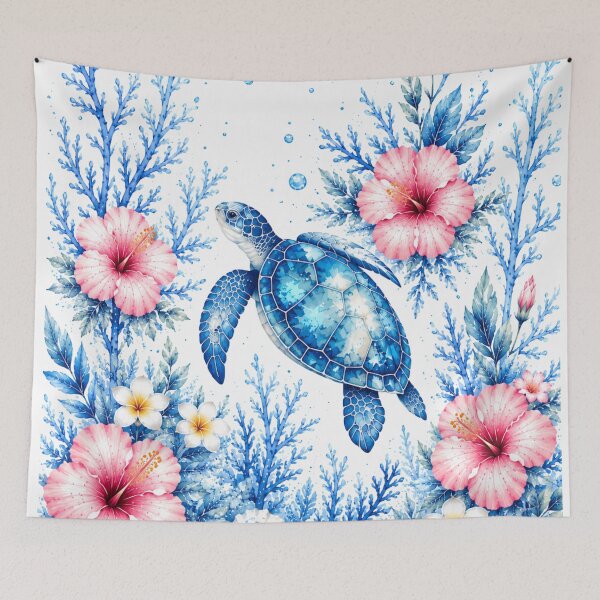 Item preview, Tropical Sea Turtle Floral Watercolor designed and sold by Yasminfayed05.