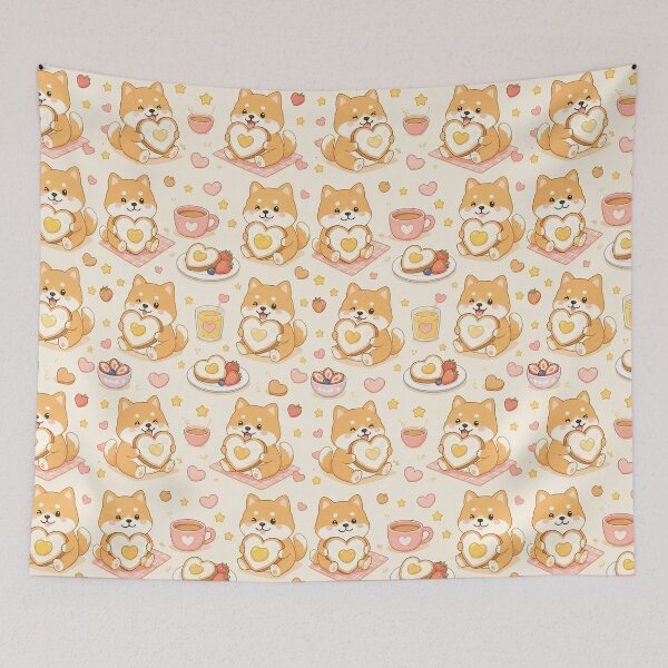 Item preview, Shiba Inu Heart Breakfast Kawaii Pattern designed and sold by Soft Berry Studio.