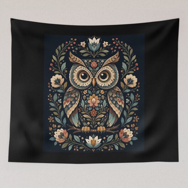 Item preview, Folk Art Owl with Floral Details designed and sold by Theshop611.