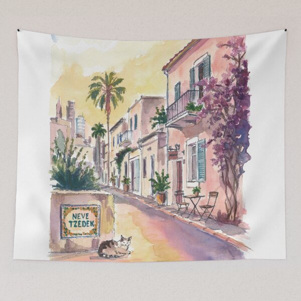 Item preview, Neve Tzedek Tel Aviv Watercolor – Historic Street Scene Art Print, Israel Travel Gift designed and sold by artshop77.