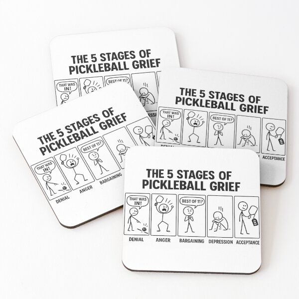 Item preview, “The Five Stages of Pickleball Grief” designed and sold by Mindful56.