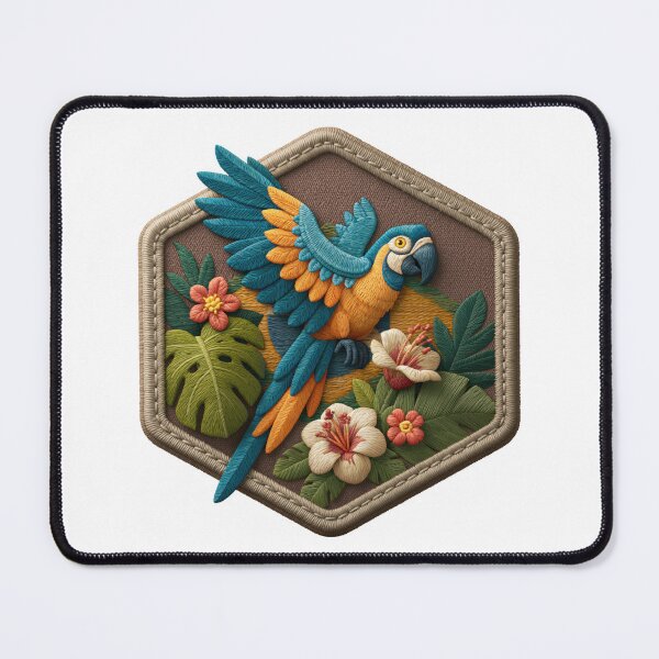 Item preview, Colorful parrot made with thread in a tropical setting with plants and flowers designed and sold by CreativeLarysa.