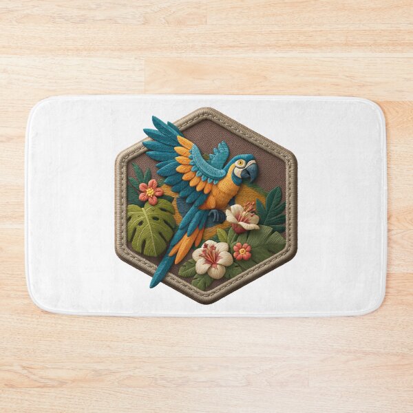Item preview, Colorful parrot made with thread in a tropical setting with plants and flowers designed and sold by CreativeLarysa.