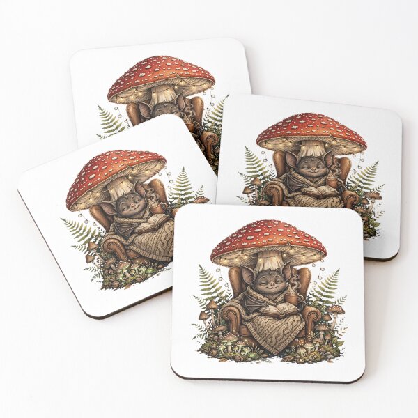 Item preview, Cozy Bat Reading Under Mushroom - Hygge Forest Cottagecore Goblincore designed and sold by Neurospicy Trolls.
