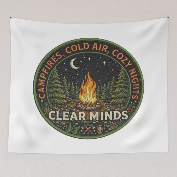 Item preview, Clear Minds Night Campfire Embroidered Patch - Forest & River Badge designed and sold by GabeMountainArt.