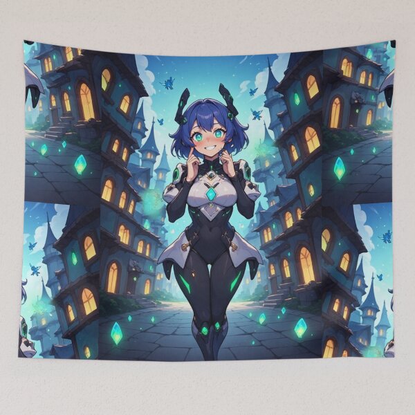 Item preview, Anime girl smiling in a magical world designed and sold by ArtsJulian.