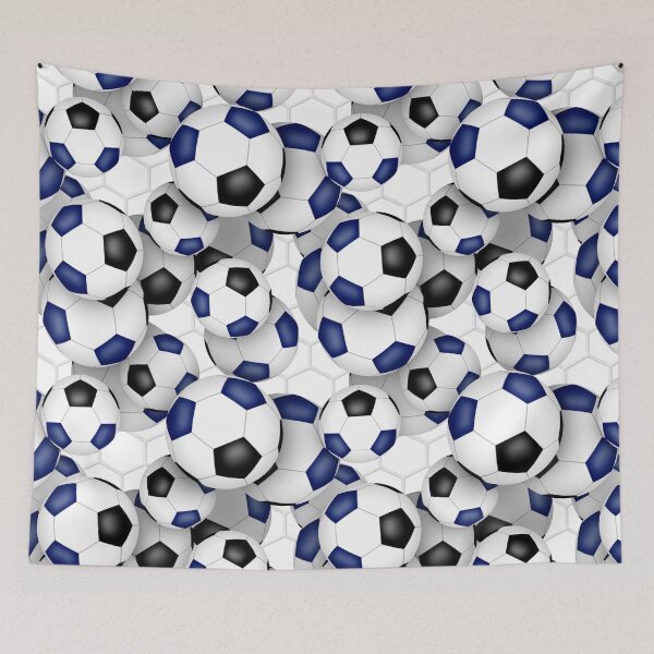 Item preview, Soccer balls with goal netting accent pattern - blue & black designed and sold by katzdzynes.