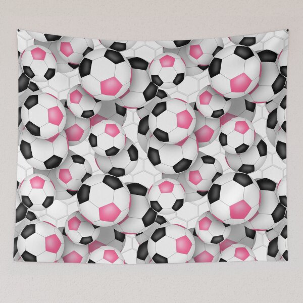Item preview, Soccer balls with goal netting accent pattern - pink & black designed and sold by katzdzynes.