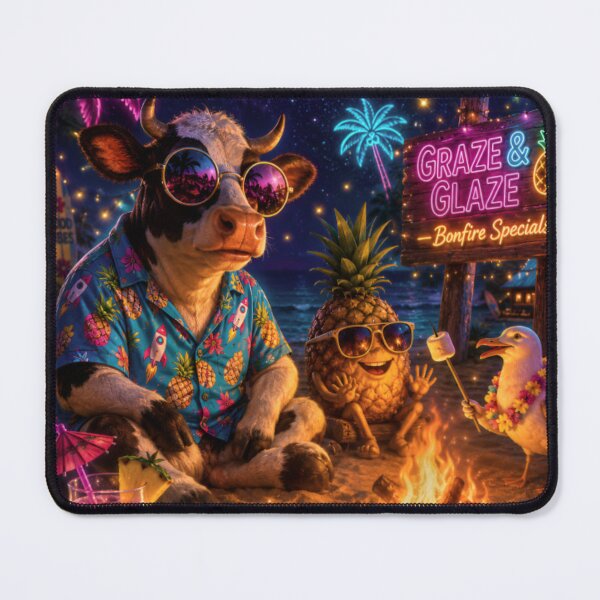 Item preview, Neon Tropical Cow Bonfire Paradise designed and sold by Mindful56.