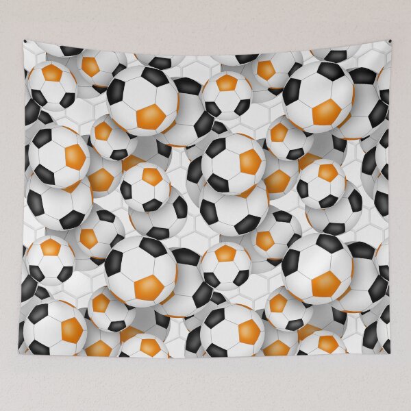 Item preview, Soccer balls with goal netting accent pattern - orange & black designed and sold by katzdzynes.
