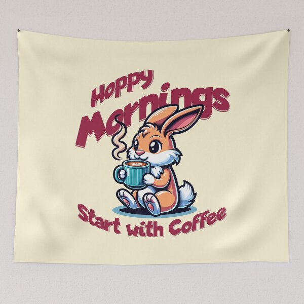 Item preview, Hoppy Mornings Start with Coffee Cute Bunny | Funny Coffee Lover Rabbit Design designed and sold by Sachie's Studio.