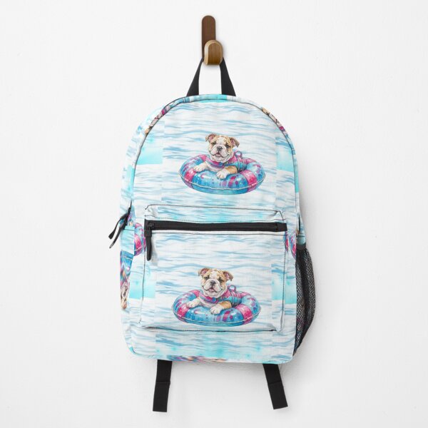 Item preview, Cute English Bulldog Puppy Floating in Blue and Fuchsia Pool Float designed and sold by VibranPalette.