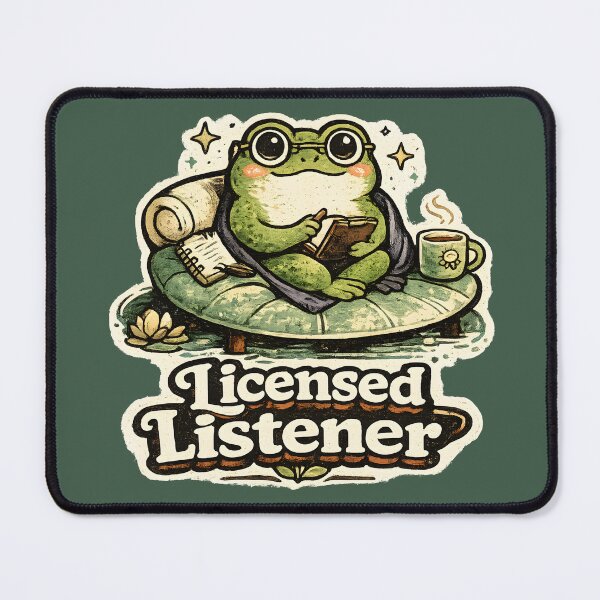 Item preview, Licensed Listener Cute Frog Reading Book  Cozy Mental Health Support Funny Frog Sticker Design designed and sold by  MAD's Recreation Studio.