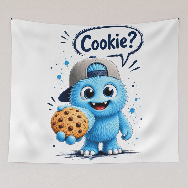 Item preview, Cute Blue Monster with Cookie – Funny Kawaii Design designed and sold by LittleGinnyArt.