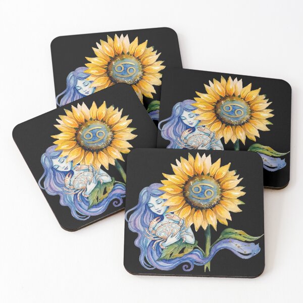 Item preview, Cancer Zodiac Goddess Watercolor Sunflower Art designed and sold by SilentFlower.
