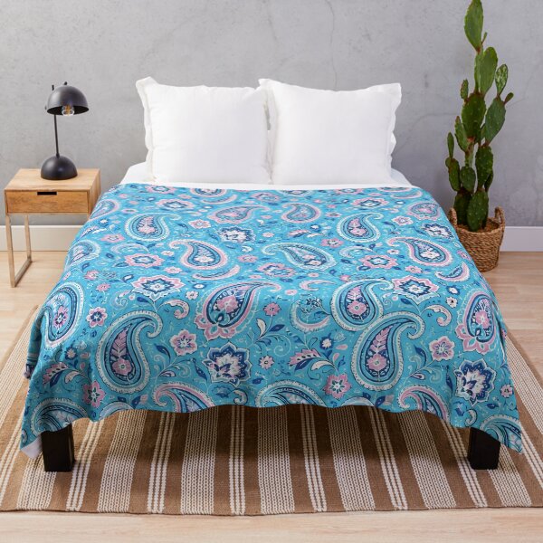 Item preview, Vibrant Cyan and Blue Paisley Textile Pattern designed and sold by Lucia Amaris Art.