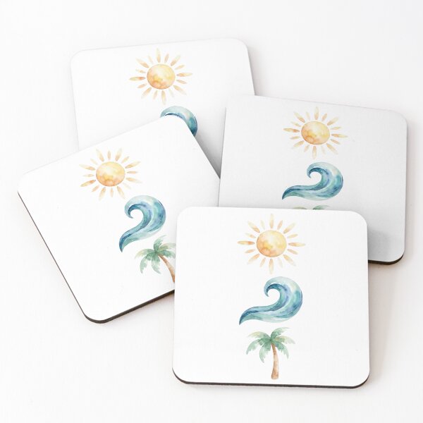 Item preview, Minimalist Summer Elements Vertical Watercolor Art - Sun, Wave, and Palm Tree designed and sold by VibranPalette.
