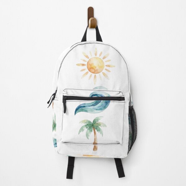 Item preview, Minimalist Summer Elements Vertical Watercolor Art - Sun, Wave, and Palm Tree designed and sold by VibranPalette.