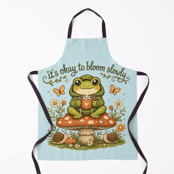 Item preview, It's Okay to Bloom Slowly Cute Frog Motivational Quote Cozy Cottagecore Mushroom Vector Sticker Design designed and sold by MAD's Recreation Studio.